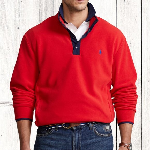 Polo Ralph Lauren Other - Polo Ralph Lauren Men's L/Large 1/4 Snap RED-L/S Fleece Pullover Zip Pockets NWT